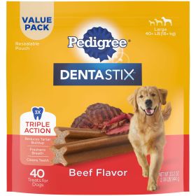 PEDIGREE DENTASTIX Dental Bones Treats for Large Dogs (Weight: 2.08 lb, Quantity: 40 Treats, Flavor: Beef)