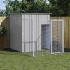 Dog House with Run Light Gray Galvanized Steel