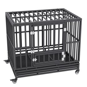 VEVOR Heavy Duty Dog Crate, Indestructible Dog Crate, 3-Door Heavy Duty Dog Kennel for Medium to Large Dogs with Lockable Wheels and Removable (size: 42 Inch)